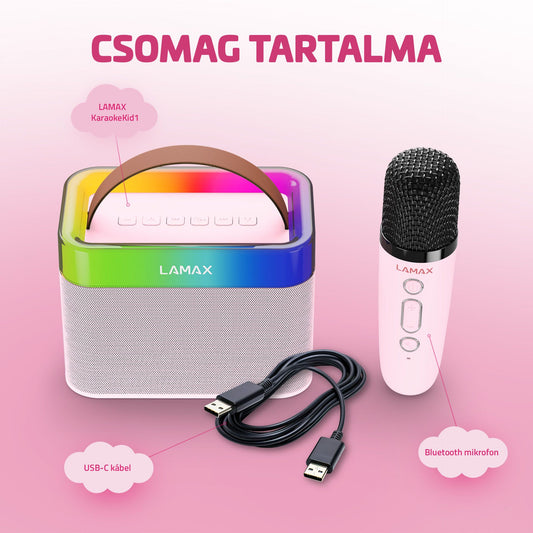 LAMAX KaraokeKid1 Pink 10W Gyerek karaoke szett vezeték nélküli mikrofonnal