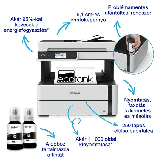 Epson EcoTank M3170 mono A4 tintasugaras 4in1 MFP, duplex, ADF, LAN, WIFI