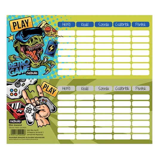 Gamer órarend, mini, 77x178mm, kétoldalas, Nebulo