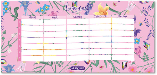 Fleur órarend, 23x11 cm, kétoldalas, rózsaszín, virágos