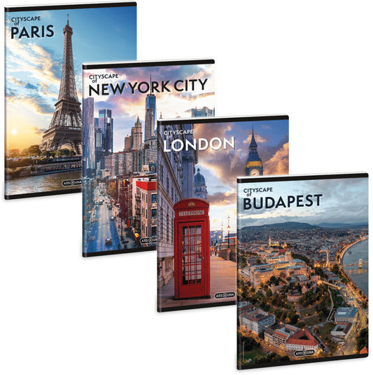 Cityscape tűzött füzet A/5, 40 lap sima, többféle