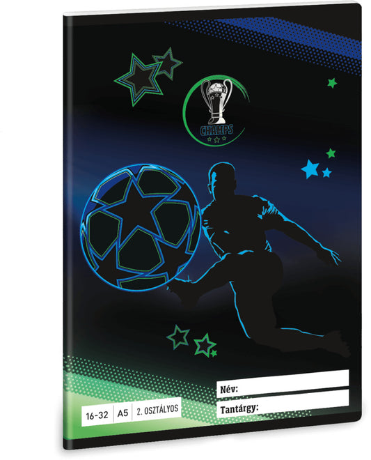 Focis tűzött füzet A/5, 32 lap vonalas 2.osztály (16-32), Champs