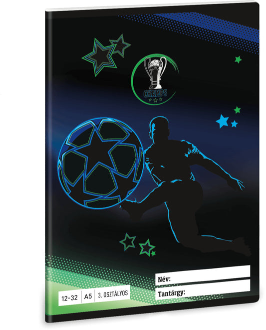 Focis tűzött füzet A/5, 32 lap vonalas 3.osztály (12-32), Champs