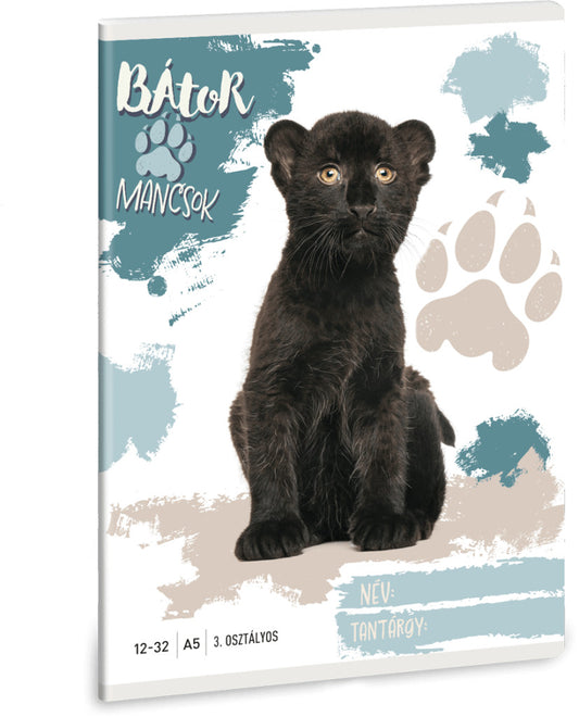 Bátor Mancsok tűzött füzet A/5, 32 lap vonalas 3.osztály (12-32), fekete párduc