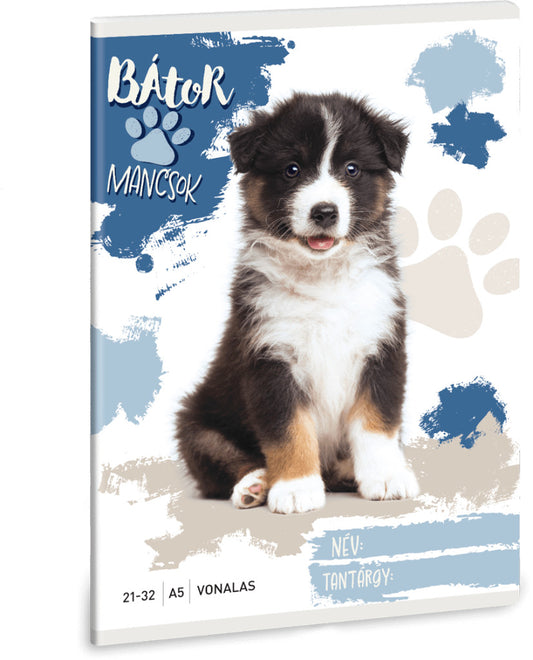 Bátor Mancsok tűzött füzet A/5, 32 lap vonalas (21-32), ausztrál juhászkutya