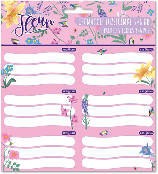 Fleur füzetcímke 18 db, rózsaszín, virágos