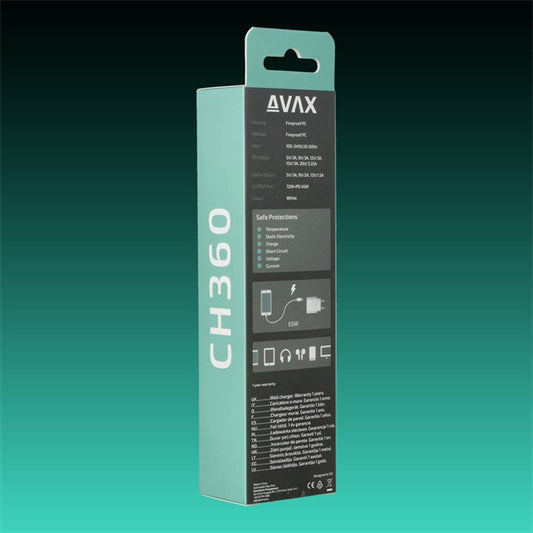 AVAX Hálózati töltő USB-A USB-C 65W, fehér