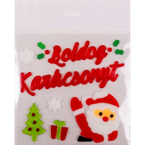 Ablakzselé 20x25 cm Mikulás, Boldog Karácsonyt felirattal