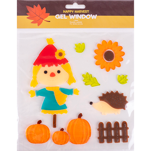 Ablakzselé 20x25 cm madárijesztő sünivel és tökkel