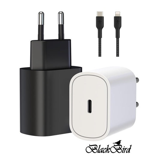 BLACKBIRD Hálózati Adapter T145 25W + Lightning kábel 1m, Fekete