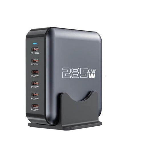 BLACKBIRD Hálózati Töltő GAN 285W 1xUSB-C PD100W + 1xUSB-C PD65W + 4xUSB-C PD30W, Fekete