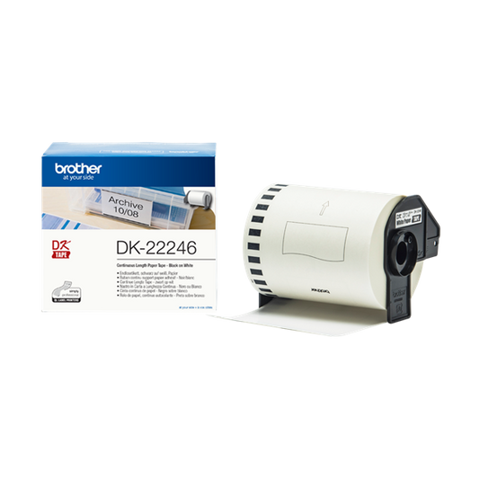 BROTHER Etikett szalag DK-22246, Fehér alapon fekete, folytonos papírszalag tekercsben 103mm széles, 30.48m