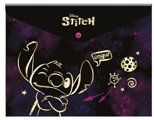 Irattartó tasak A/4, patentos, műanyag, CoolPack, Stitch GOLD