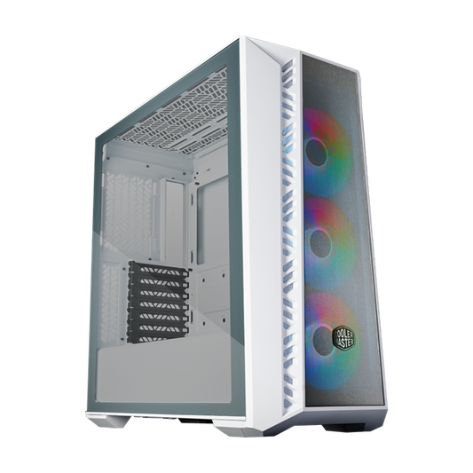 COOLER MASTER Ház Midi ATX MasterBox 520 + 3db Ventilátor + HUB,Tápegység nélkül, Üvegfalú, fehér