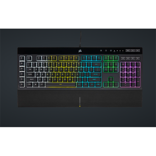 CORSAIR Vezetékes Billentyűzet Gaming, K55 RGB PRO, 6 programozható billentyű, Cseppálló, Csuklótámasz, US, fekete