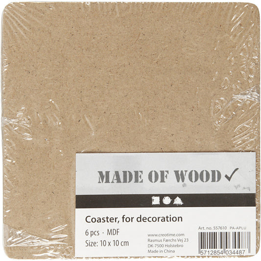 Poháralátét, dekorálható, 10x10cm, 3mm vastag, 6 db-os