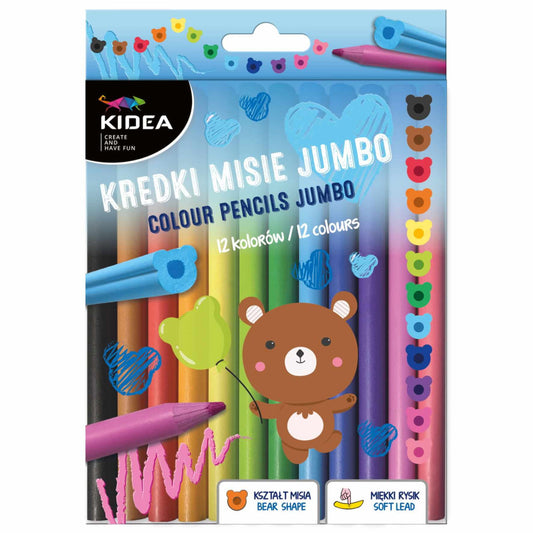 Színes ceruzakészlet 12 db-os, jumbo, macifej formájú ceruzatest, Kidea