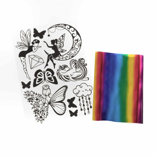 Fóliával színezhető matricás kreatív szett, tündérek és lepkék, Kidea