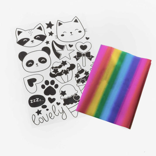 Fóliával színezhető matricás kreatív szett, állatok és édesség, Kidea