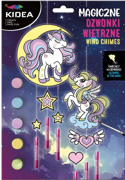 Szélcsengő készítő szett, foszforeszkáló, unikornisos, Kidea