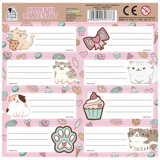 Cleo and Frank füzetcímke 8 db/ív, rajzolt cicák, többféle (NNZCF45)