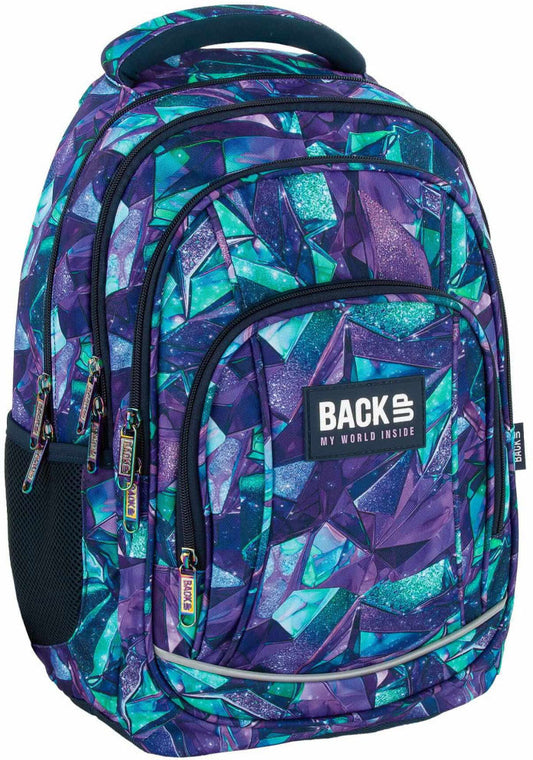 Lányos hátizsák, iskolatáska, 4 rekeszes, 42x30x20cm, BackUp, 2025, A35, kék-lila