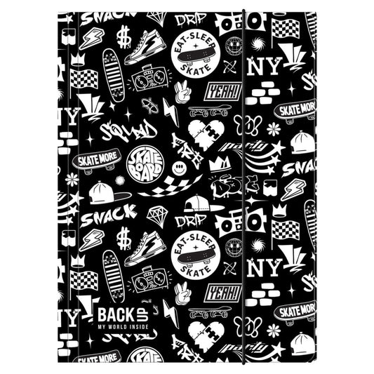 Skate gumis mappa A/4, BackUp A57, 2025, fekete-fehér