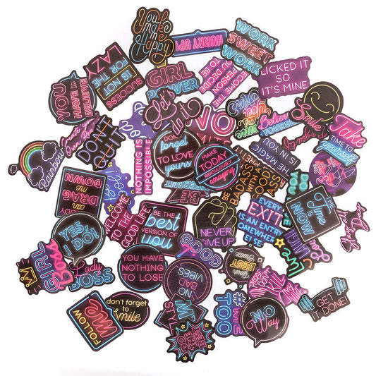 Motivációs matricakészlet, vinyl, 5,8cm, 50 db/csomag, neon