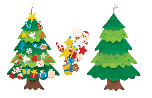 Filc dekorálható karácsonyfa (100x69cm) díszekkel, 26 db-os készlet