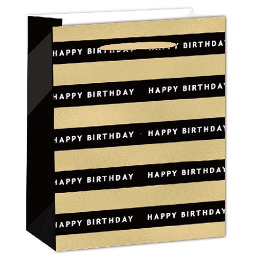 Dísztasak matt 11x14 cm fekete/arany Happy Birthday