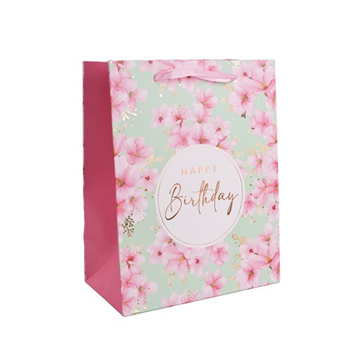 Dísztasak matt 18x23 cm barackfavirág Happy Birthday