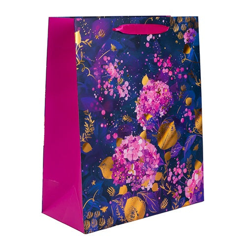 Dísztasak matt 26x32 cm lila/arany virágok