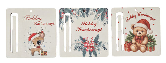 Pénzátadó, fa, karácsonyi, 10x10cm, többféle változat