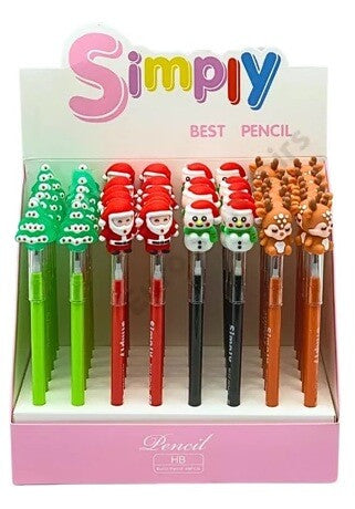 Karácsonyi tolóbetétes ceruza, 4 féle (karácsonyfa, télapó, hóember, rénszarvas)