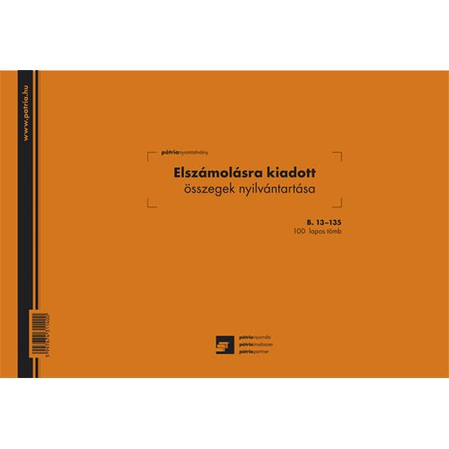 Elszámolásra kiadott összegek nyilvántartása 100 lapos tömb A/4 fekvő