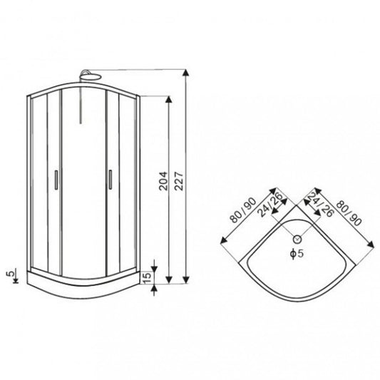 FARO 80x80 cm íves hidromasszázs zuhanykabin