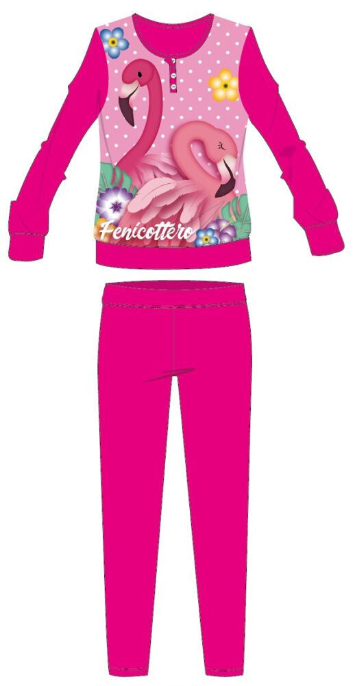 Flamingó téli vastag gyerek pizsama - pamut flanel pizsama - pink - 104