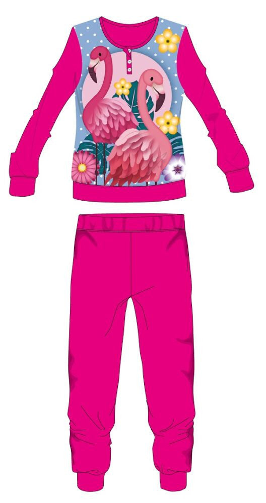 Flamingó polár pizsama - téli vastag gyerek pizsama - pink - 110