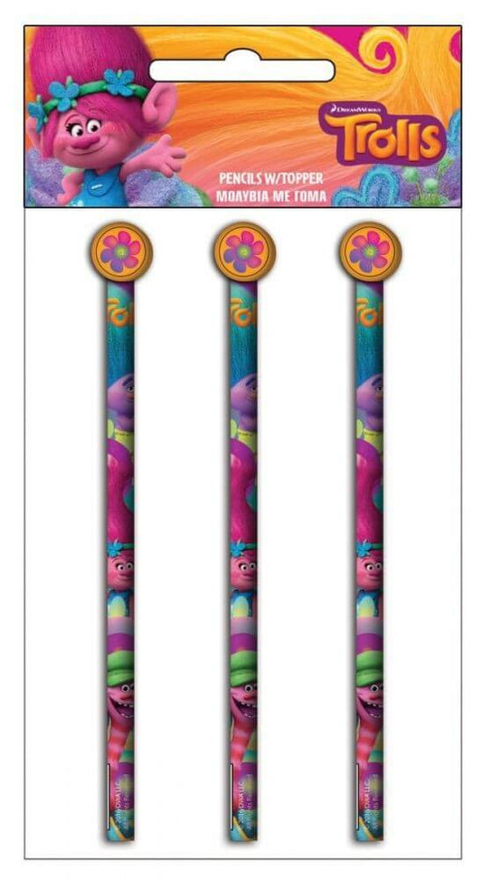 Trolls grafitceruza nagy kerek radírral, 3 db/csomag