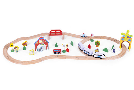 Fából készült farmos vonatkészlet 53 db