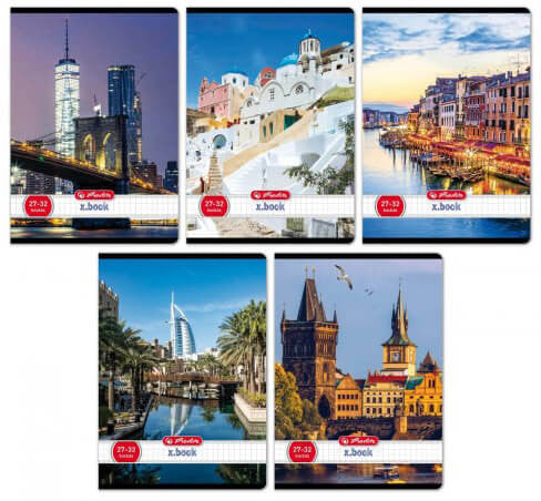 Herlitz tűzött füzet A/5, 32 lap kockás, City, többféle