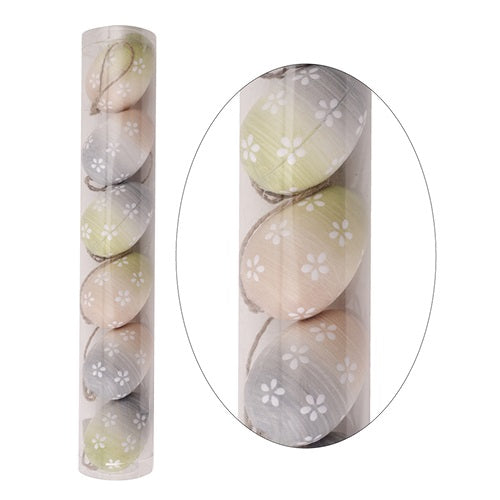 Húsvéti tojásdekoráció virágos akasztóval 6 db/cső