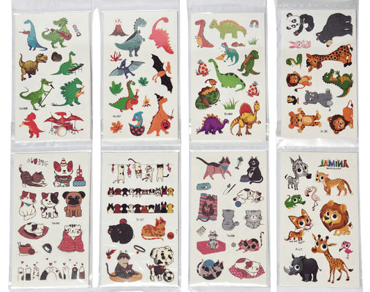 Tetoválás matrica szett, állatok (dínók, vadállatok, házikedvencek), 7x12cm, többféle változat