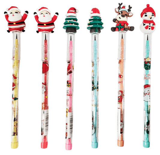 Karácsonyi tolóbetétes ceruza, 4 féle (karácsonyfa, télapó, hóember, rénszarvas)
