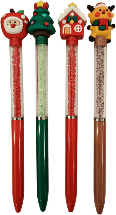 Karácsonyi golyóstoll, kristályos tolltest, 0,7mm, 4 féle figurával (M-9067)