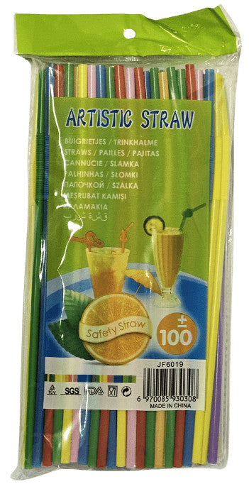 Szívószál, 100 db/csomag, műanyag, színes, hajlítható