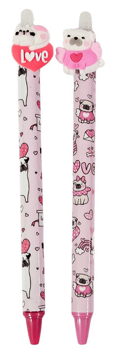 Radírozható zseléstoll, nyomógombos, 0,5mm, HZ-1795, cicás-kutyás szivecskével, többféle változat