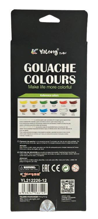 Goucha festék készlet, 12 db-os, 12x12ml, Yalong YL212226