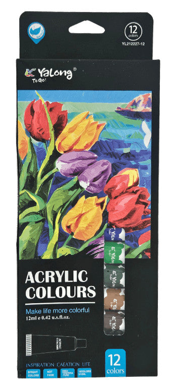 Akrilfesték készlet, 12 db-os, 12x12ml, Yalong YL212227