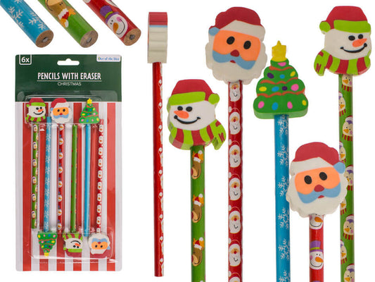 Karácsonyi grafitceruza forma radírral, 6 db/szett